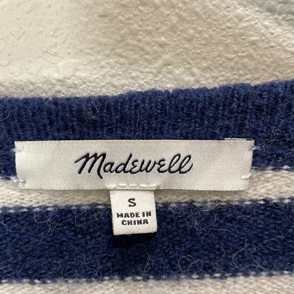 MADEWELL Cozy Walker Open Cardigan Wool Alpaca Blue White Stripe Sweater M0706 - Picture 3 of 9